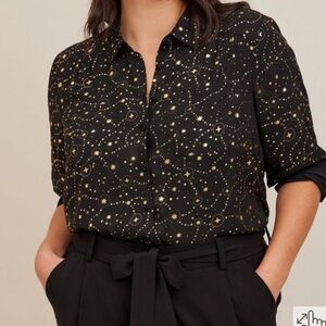 TORRID Madison Georgette Button-Up Long Sleeve Shirt in Black Galaxy
